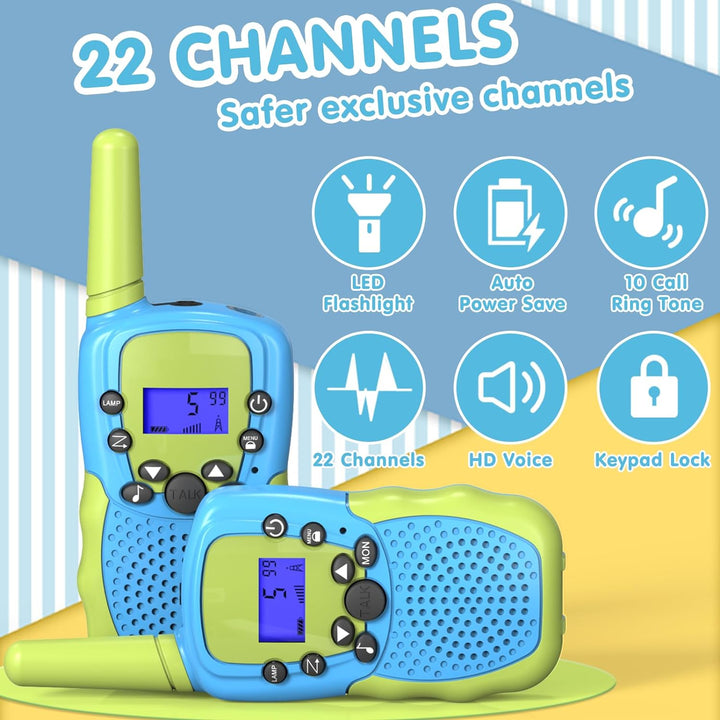 Toys for 3-12 Year Old Boys Girls, Walkie Talkies for Kids 22 Channels 2 Way Radio Toy with Backlit LCD Flashlight, 3 Miles Range for Outside, Camping, Hiking