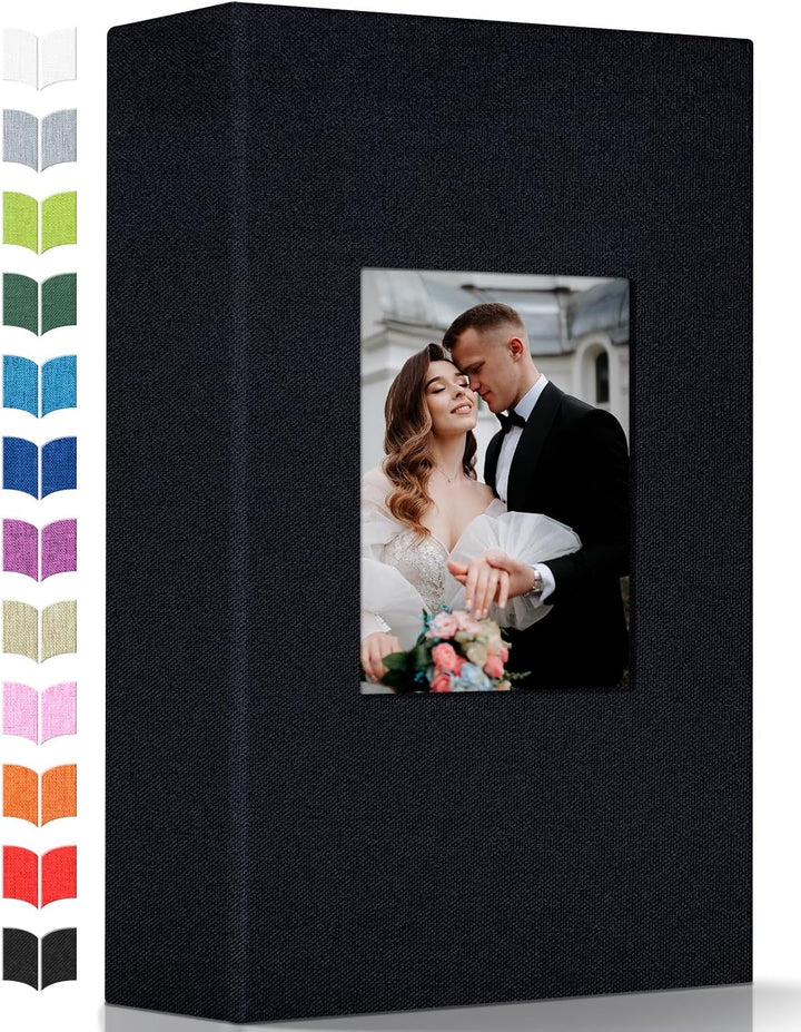 Photo Album 4X6 with 300 Pockets,Slip-In Picture Albums,Linen Cover Memory Book with Front Window,White Page Vertical Photo Book for Wedding,Family,Anniversare,Baby,Vacation