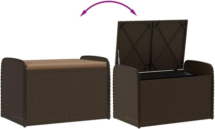 Storage Bench with Cushion Brown 31.5"X20.1"X20.5" Poly Rattan,Multifunctional Outdoor Storage Bench with Padded Seat and Waterresistant Storage Bag