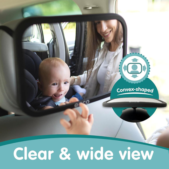 Baby Car Mirror Rear Facing - Double Award-Winning Convex Car Mirror for Baby, 100% Shatterproof & Shakeproof with 360° Rotation, Newborn Essentials (9.6 X 6.9 In)