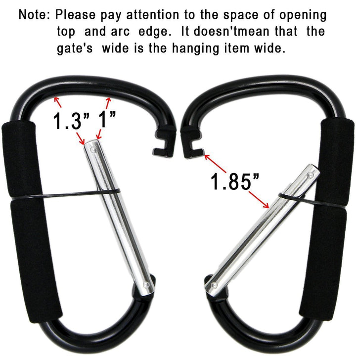 Stroller Hooks by Baby,2 Pcs Carabiner Stroller Hook Organizer for Hanging Purses, Diaper Bag, Shopping Bags. Clip Fits Single/Twin Travel Systems, Car Seats and Joggers (Black)