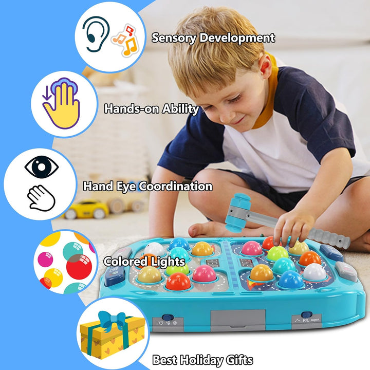 Large Double Hammer Toy for Kids Ages 3+, 11X15 Inch Early Learning Toy with Lights & Sounds, Interactive Pounding Bench with 9 Speed Levels, Perfect for Families with Multiple Kids of Different Ages