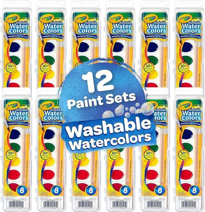 Washable Watercolor Paint Sets for Kids (12Ct), Bulk Classroom Art Supplies for Preschool & Kindergarten, Classroom Learning Activities for Toddlers