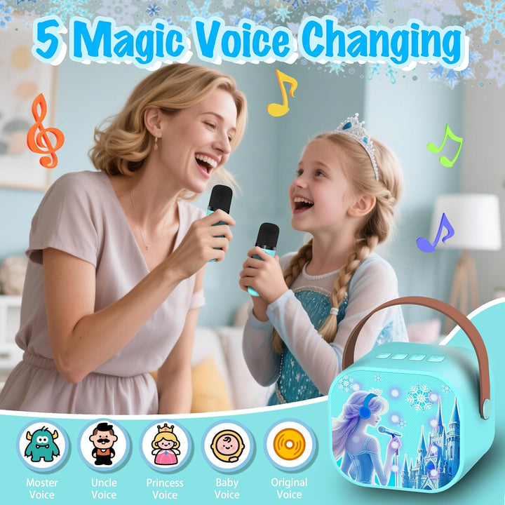 Frozen Toys for Girl Gift Kids Karaoke Machine Toys Princess Toys 3 4 5 6 7 8 9 10 Year Old Girl Birthday Gifts Kids Toys,Mini Karaoke Machine with 2 Wireless Microphones