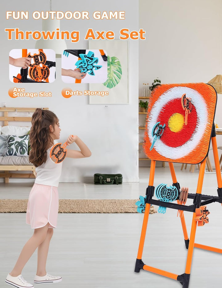 Axe Throwing Game for Backyard - 8 Throwing Axe & 8 Throwing Stars,24" Target,Foldable Stand,Yard & Outdoor Games for Adults and Family