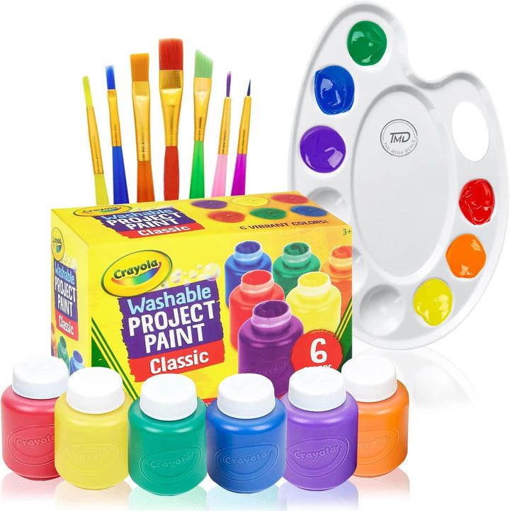 Kids Painting Set, Washable Paint for Kids 6 Colors, 7 Paintbrushes, Paint Palette, Non-Toxic Toddler Painting Set 2 Oz Each, Tempera Paints for Art, Crafts, Finger Paints