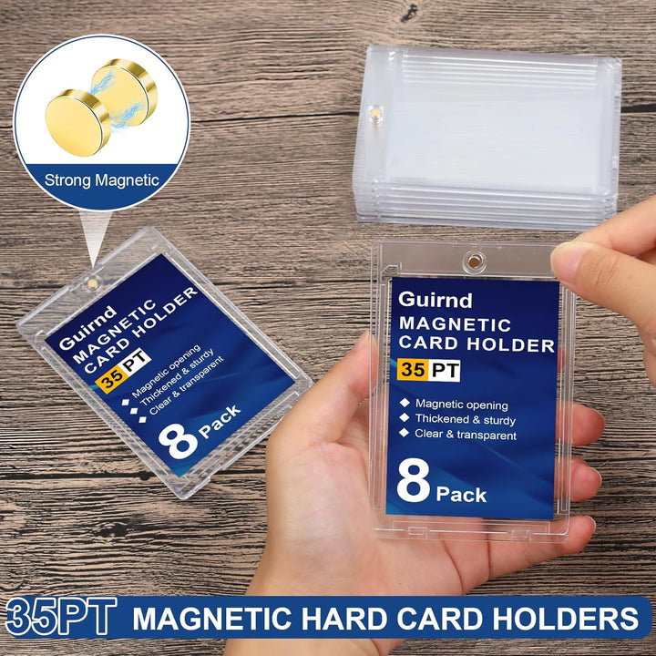 8 Pack Magnetic Card Holders, 35PT Plastic One Touch Card Holder for Baseball Cards, U-V Protection Trading Cards Case for Sports, Football, Games - Standard Size Display