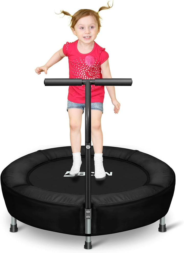 36'' Mini Folding Ages 2 to 5 Toddler Trampoline with Handle for Kids, Two Ways to Assemble the Handle, Indoor/Garden Toddlers Trampoline with Super Safe Cover for Toddlers
