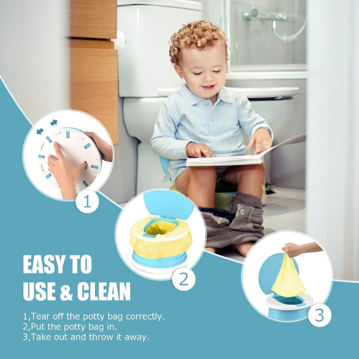 Portable Potty for Toddler Travel Foldable Potty Seat for Toddler Training Toilet for Kids Boys Girls Car on the Go Potty Travel Toilet Chair for Camping Park Indoor/Outdoor (Blue)