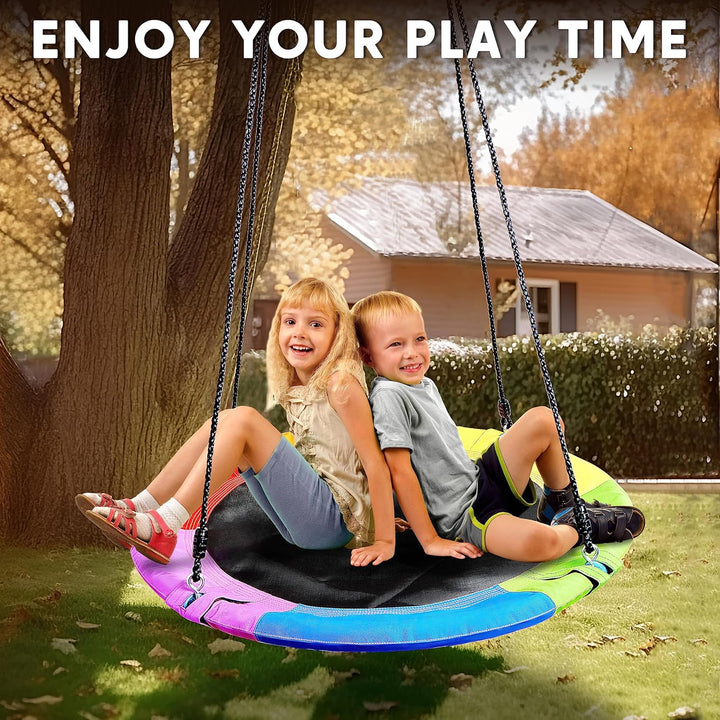 40" Saucer Tree Swing for Kids - 900Lb Weight Capacity, 900D Waterproof Oxford Fabric Platform Swing Seat with Adjustable Ropes for Kids Playground Outdoor Activity Backyard Fun (Rainbow)