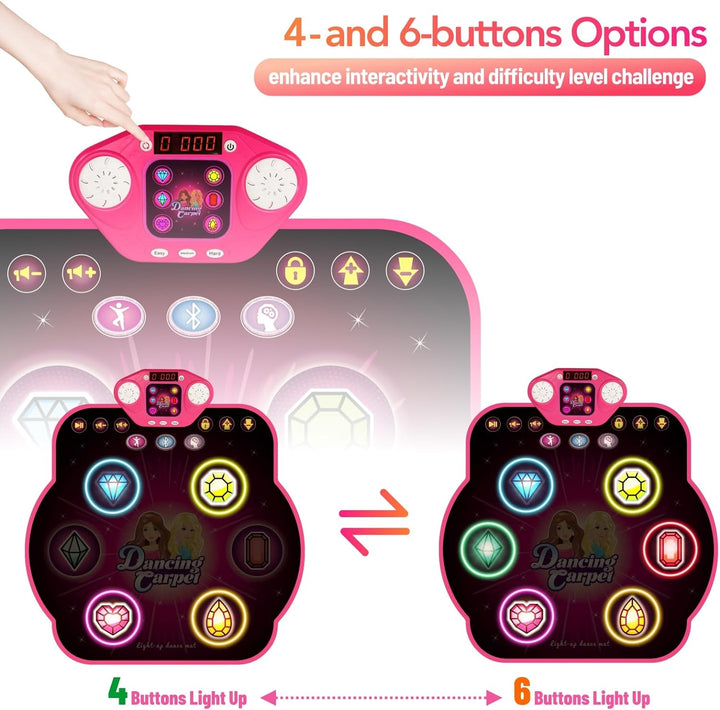 Dance Mat Toys for 3-12 Year Old Girls, 6-Button Kids Dance Mats Bluetooth Dance Pad, Light-Up 6 Game Modes Dance Mat for Kids, Christmas/Birthday Gifts for 3-5 6 7 8 9 10+ Year Old Kid