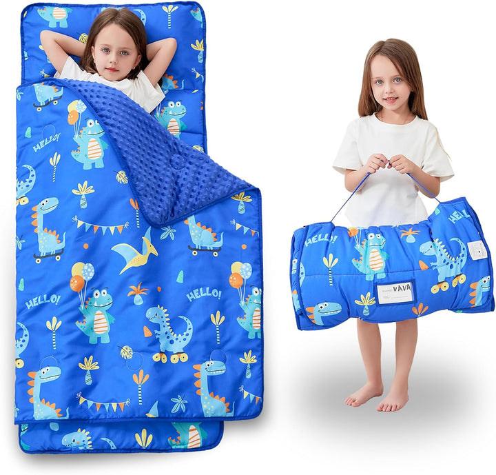 Toddler Nap Mat with Pillow and Blanket, Extra Large Rolled Napping Mats,Slumber Bags for Boys Girls,Kids Sleeping Bag for Daycare, Preschool Travel Camping