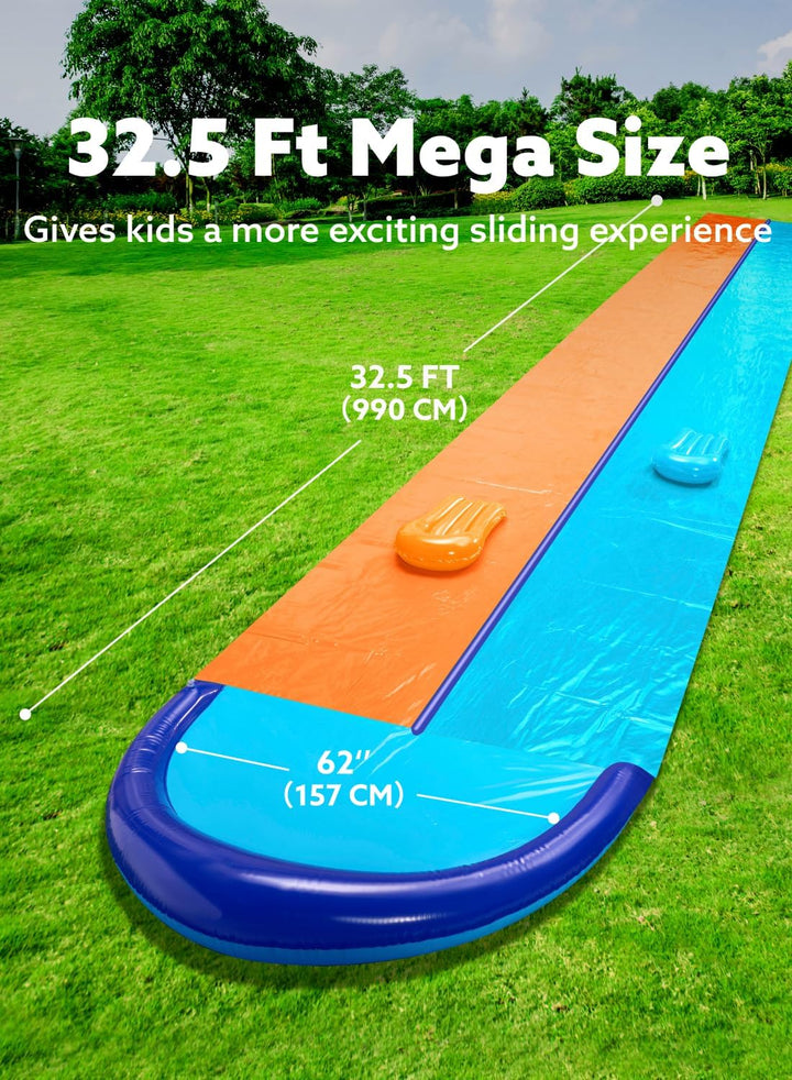 32.5FT Double Water Slides, Heavy Duty Lawn Slip and Slide with Sprinkler and 2 Inflatable Boards Backyard Yard Lawn Summer Outdoor Water Toy for Kids Adults