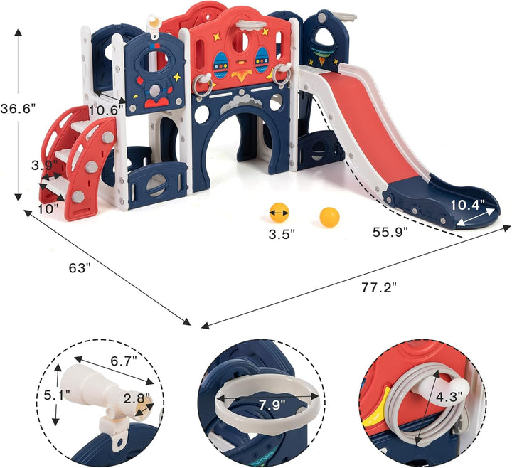 9-In-1 Castle Amusement Playground Playhouse, Indoor Outdoor Playset for Toddlers Age 1-3, Backyard Climber Play Set Slide for Kids Baby (Blue)