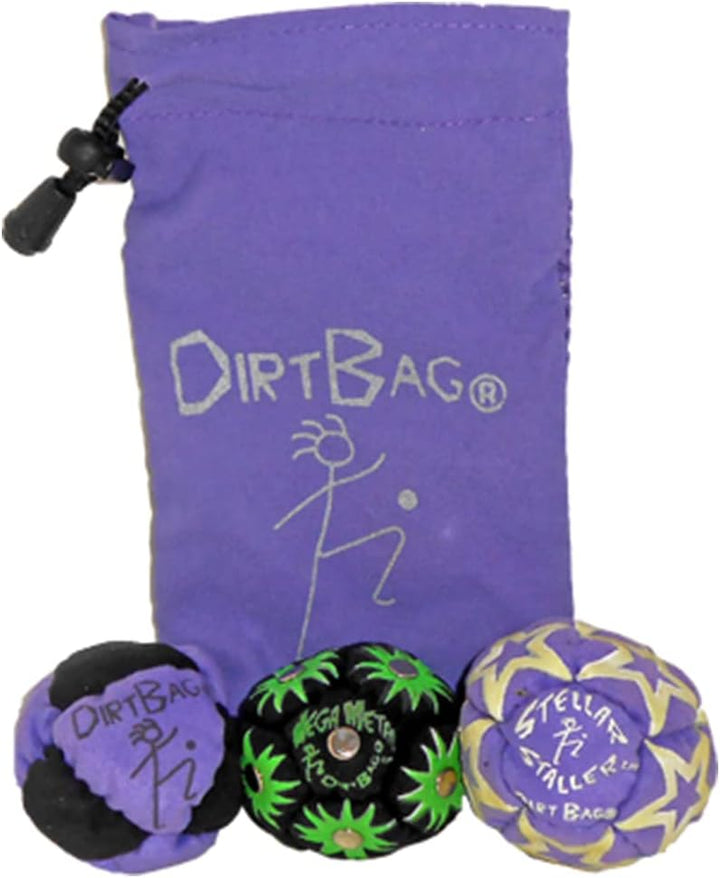 All Star Footbag 3 Pack with Pouch, 100% Handmade, Premium Quality, Bright Vivid Colors, Signature Carry Bag