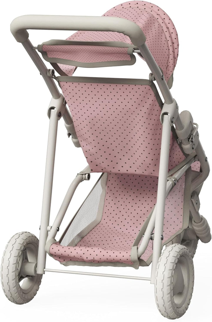 Doll Jogging-Style Stroller with Canopy, Storage Underneath, Pink and Cream and Gray