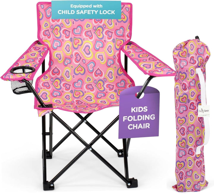 Kids Folding Beach Camping Chair Chair with Safety Lock, Cup Holder & Carry Case - Boys Girls Small Toddler Tailgate, Travel, Lawn Chair for Indoor & Outdoor (Playful Dinosaurs)