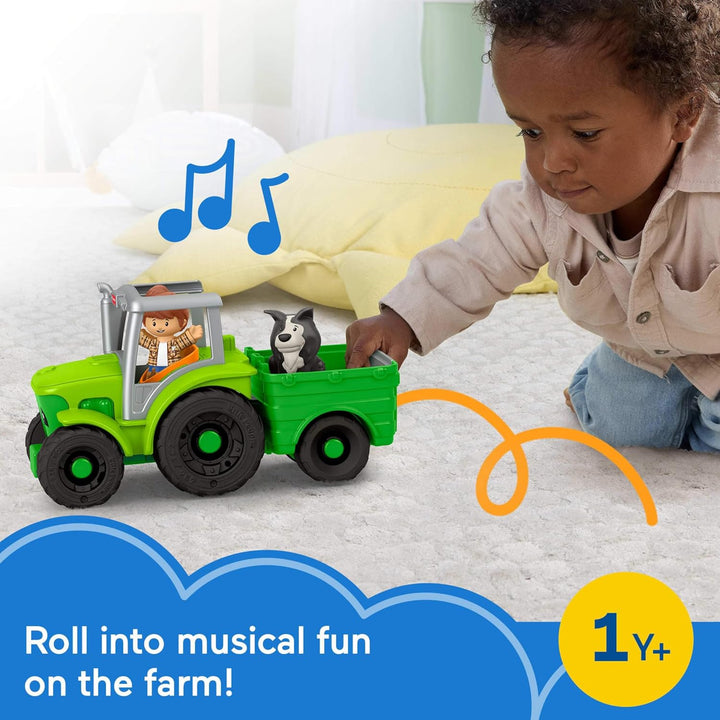 Toddler Toy Push & Play Tractor Push-Along Musical Farm Vehicle with 2 Figures for Pretend Play Kids Ages 1+ Years