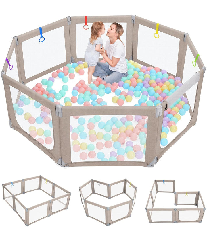 Baby Playpen, 48"×48" Play Pens for Babies and Toddlers, Safe Anti-Fall Play Yard with Gates, Baby Fence with Breathable Mesh, Indoor & Outdoor Kids Activity Center, Anchor Grey