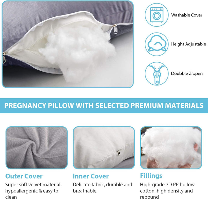 Pregnancy Pillow for Sleeping,Full Body Maternity Pillow with Removable Washable Cover,Support for Back,Hips,Legs,Belly for Pregnant Women