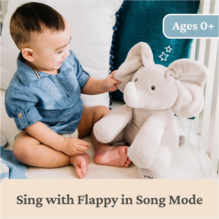 Animated Flappy the Elephant Plush, Singing Stuffed Animal Baby Toy for Ages 0 and Up, Gray, 12"
