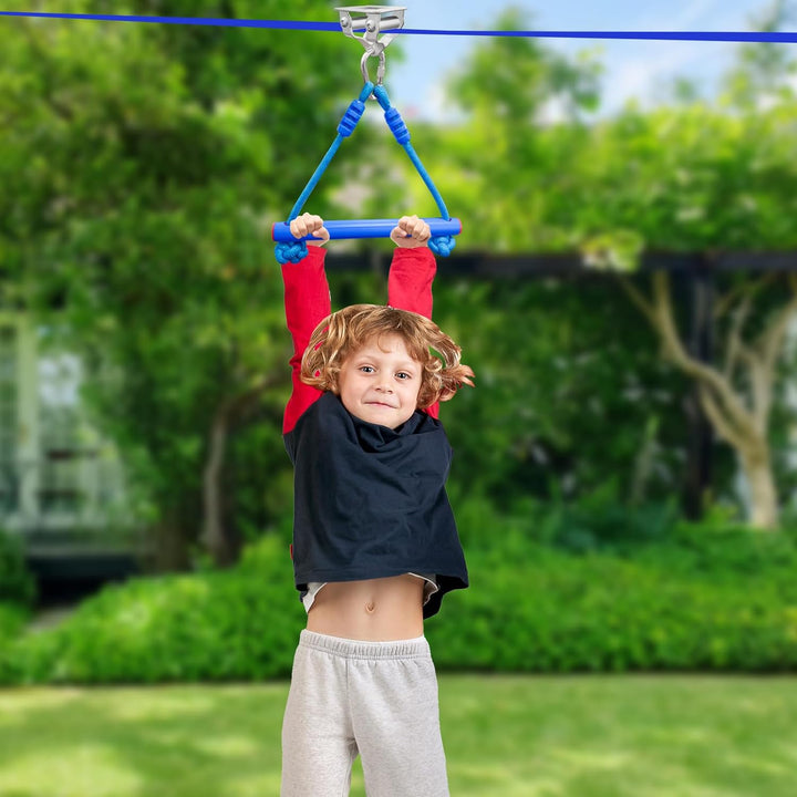 Zip Ine Kit for Kids,Stainless Steellackline Pulley Slider with Swing Seat Zip Line,Kids Zipline Kit for Backyard with 60Ft Ninja Slackline