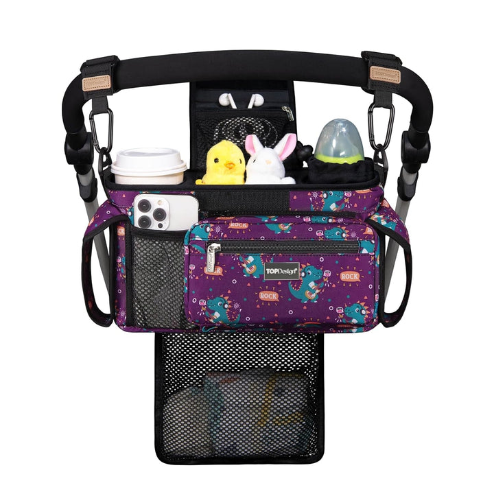 Universal Baby Stroller Organizer, Stroller Caddy with Detachable Mesh Bag & Heightened Insulated Cup Holders & Non-Slip Secure Hooks Accessories, Fits Most Strollers (Checkerboard)