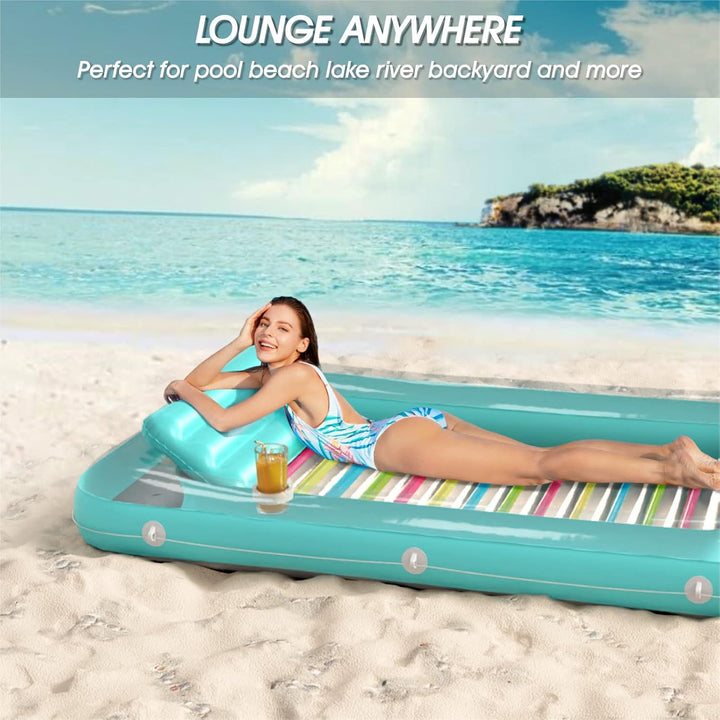 Inflatable Tanning Pool Lounger Float -  4 in 1 Sun Tan Tub Sunbathing Pool Lounge Raft Floatie Toys Water Filled Tanning Bed Mat Pad for Adult Blow up Kiddie Pool Kids Ball Pit Pool (L)