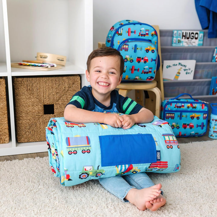 Kids Original Nap Mat – Cozy Kids Sleep Mat with Pillow, Ideal for School & Travel - Trains, Planes, and Trucks