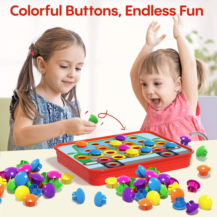 Button Art Toy – Educational Color Matching Mosaic Pegboard Sensory Learning Activity for Kids Age 3 4 5, Preschool Gift for Toddlers, Boys and Girls