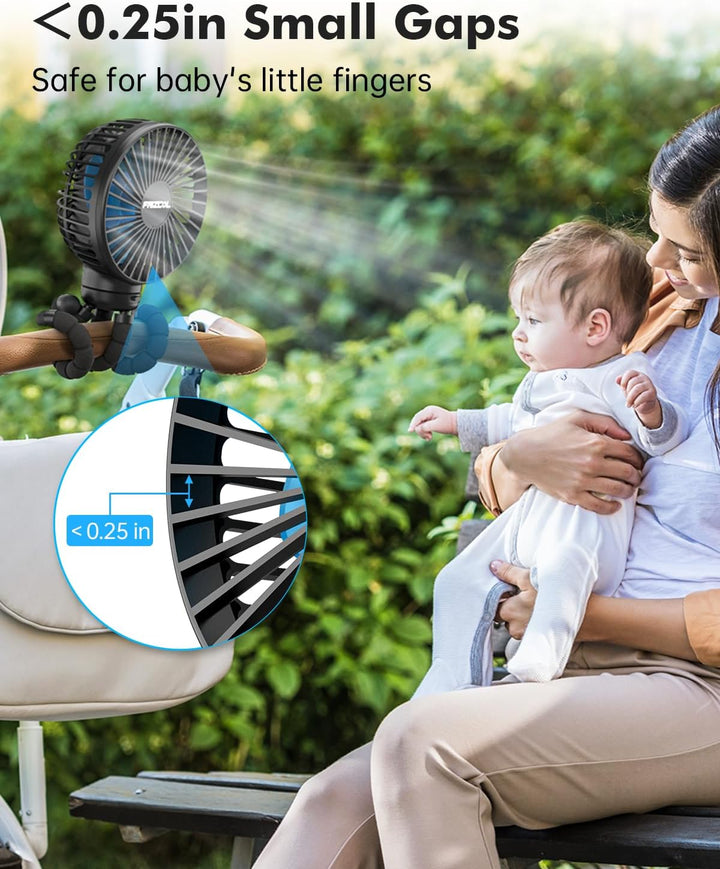 Stroller Fan for Baby - Portable Fan Rechargeable - Battery Operated Fan(Use for 24Hrs) - Fan for Handheld/Clip On/Car Seat/Desk/Camping