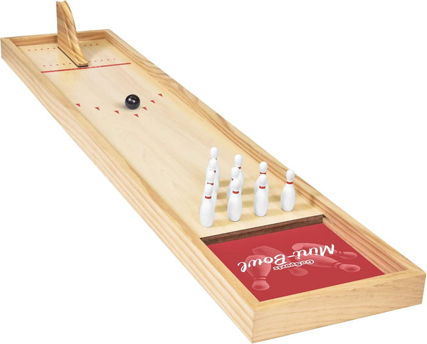 Mini Wooden Tabletop Bowling Game Set for Kids & Adults - Includes 1 Bowling Alley Board, 1 Launch Ramp, 2 Mini Bowling Balls, 10 Pins & Dry Erase Scorecard