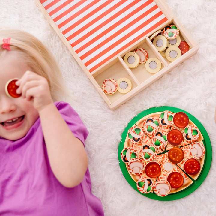 Pizza Party Wooden Play Food Set with 54 Toppings