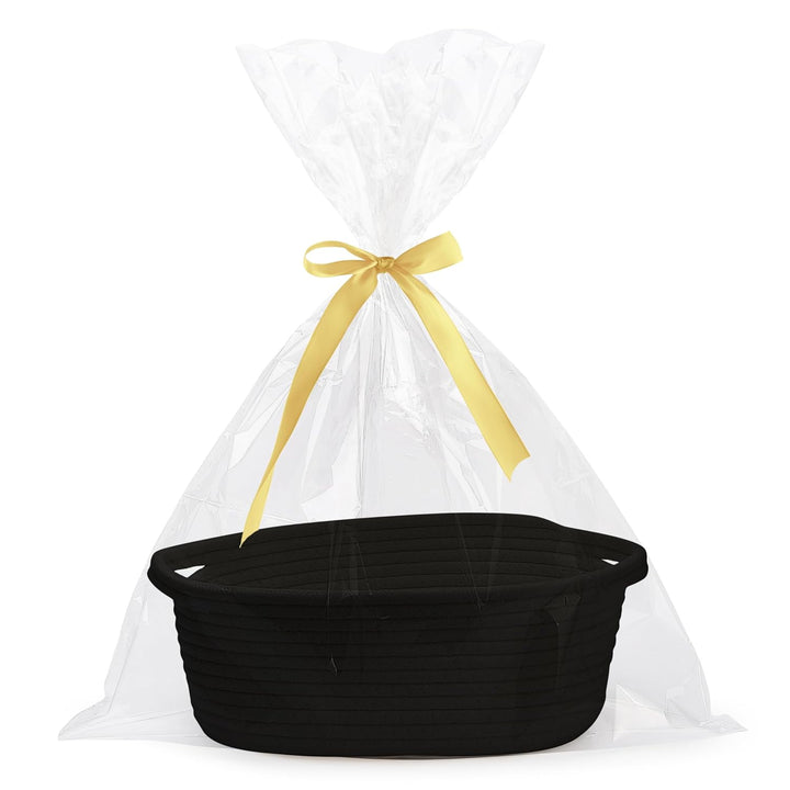 Small Woven Basket with Gift Bags and Ribbons Durable Baskets for Gifts Empty Small Rope Basket for Storage 12"X 8" X 5" Baby Toy Baskets with Handles, White