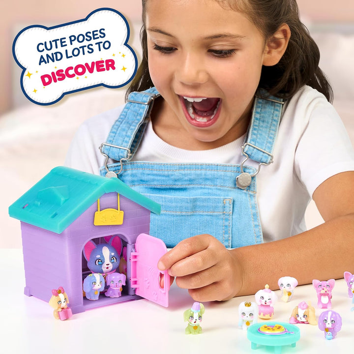 Dog House Playset, Mama Surprise Families Puppy Party Pack, 15 Mini Collectible Puppies, Fold-Out Dog Playset Toy Gift for Kids 5+