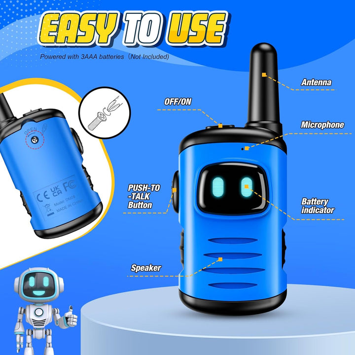 Kids Walkie Talkies Toys for Boys:  Mini Robots Walkies Talkies 2 Pack Birthday Gifts for 3 4 5 6 7 8 Year Old Boys Toys Age 4 5 6 7 8 Camping Outdoor Games