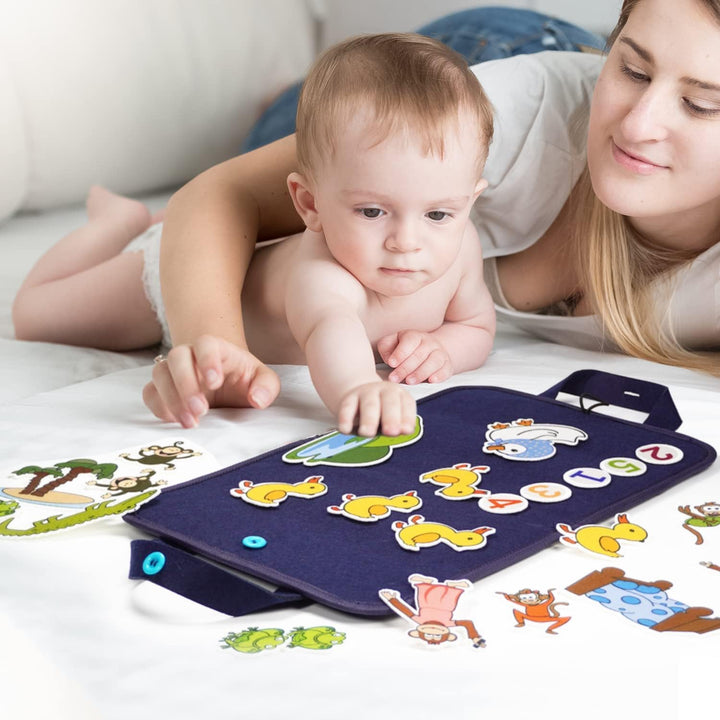Felt Board for Toddlers, Felt Pieces Storytelling Flannel Board with 5 Little Ducks, 5 Little Monkeys and 5 Green Speckled Frogs Stories for Preschool Activities, 4 Sets