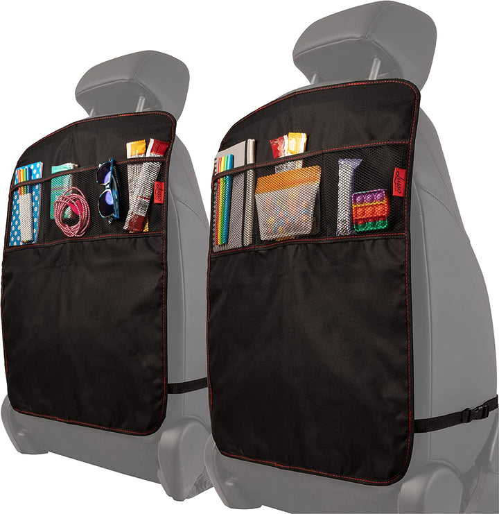 Car Seat Back Protector Cover for Kids (2 Pack) - Black, 3 Mesh Pockets - Backseat Car Organizer - Waterproof & Machine Washable - Protects against Mud, Scuffs & Spills
