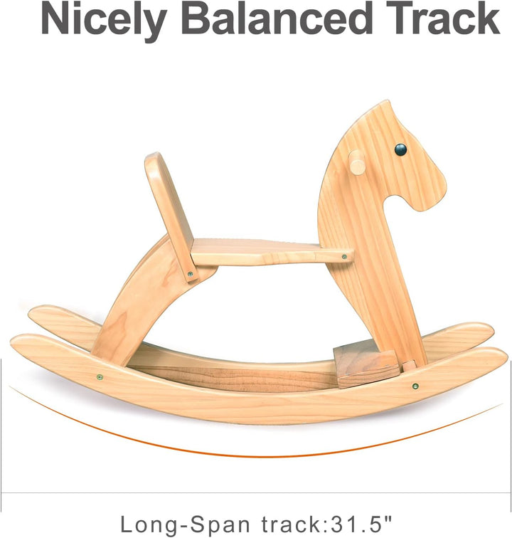 Rocking Horse Wooden Ride on Toy for Kids Classic Design Rocking Horse with Pedal and Safe Backrest Fine Workmanship(Classic, Natural)