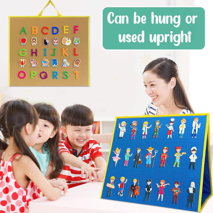 Large Felt Flannel Board 22.8*19.7 In,Felt Story Learning Board for Toddlers,Classroom,Preschool,Kiddie Corner, Interactive,Foldable,Stand,For Walls Felt Baord,Double-Sided Use,Gifts for Kids