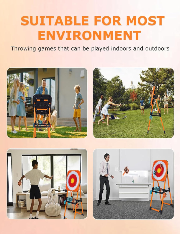 Axe Throwing Game for Backyard - 8 Throwing Axe & 8 Throwing Stars,24" Target,Foldable Stand,Yard & Outdoor Games for Adults and Family