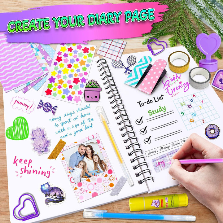 DIY Journal Kit for Girls, Scrapbook & Diary Supplies Set, Girls Diary Christmas Birthday Gifts for 8 9 10 11 12 13 14 Year