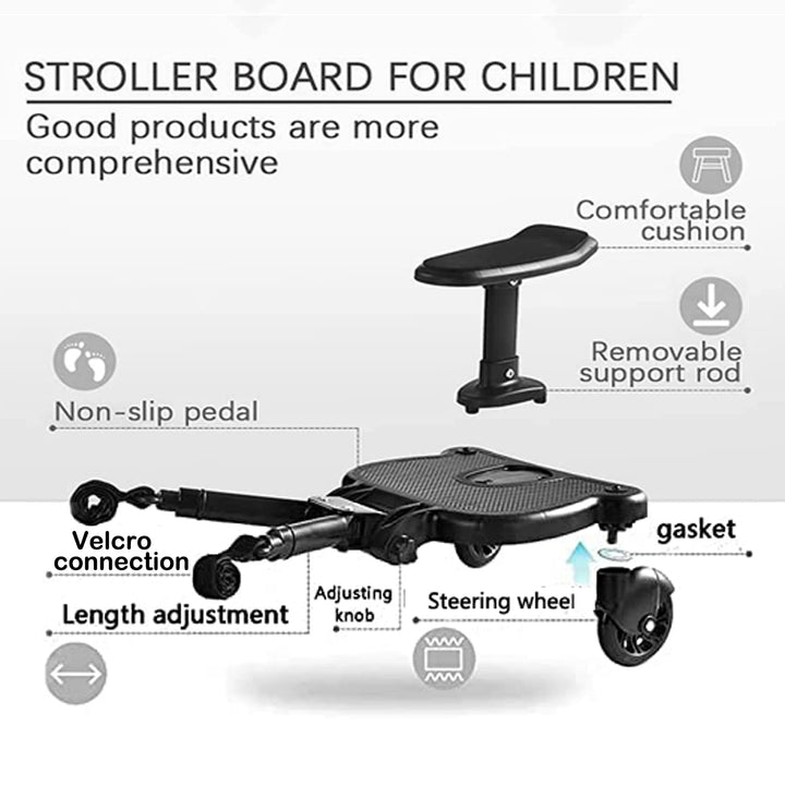 Universal Stroller Board with Detachable Seat, 2 in 1 Buggy Board Suitable for Most Brands of Strollers, Holds Children up to 55 Lbs