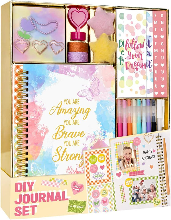 DIY Journal Kit for Girls – Journal Set for Teen Tween Girls, Stationary Scrapbook & Diary Supplies Set, Girl Gifts Craft Stuff, Birthday Gifts for 8 9 10 11 12 13 14 Year Old Girl