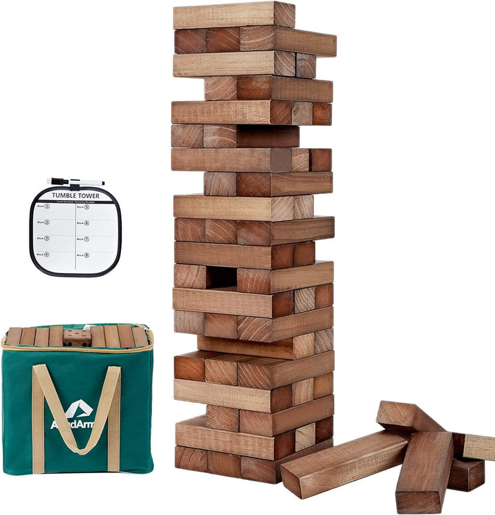 54 PCS Tumble Timber Set [Up to 3.2FT], Pine Wooden Tumble Tower Game with Dice and Scoreboard Set - Classic Block Stacking Board Game for Teens Children Teenagers