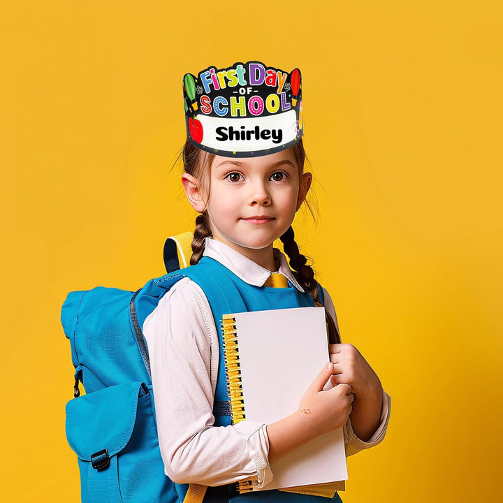First Day of School Crowns Decorations 24Pcs Adjustable Kids First Day of School Paper Cap Headband Gifts for Kids Students,Back to School Party Hats for First Day of Kindergarten Preschool