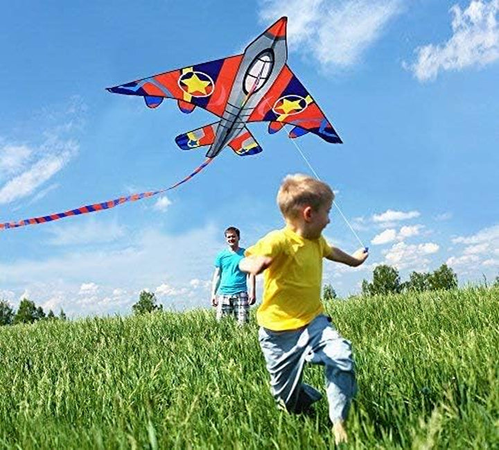 58" Fighter Plane - Kite for Kids & Adults, Easy to Fly, Beach Trip Beginner Kite with Reel and 200Ft String
