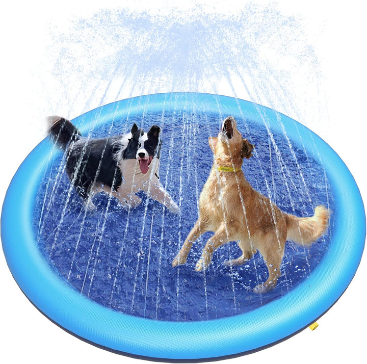 Splash Pad for Dogs & Kids - Anti-Slip Dog Pool for Large Dogs, 0.58 Mm Thickened Durable Outdoor Water Play Mat, Summer Sprinkler Toy for Backyard (67In, Blue)
