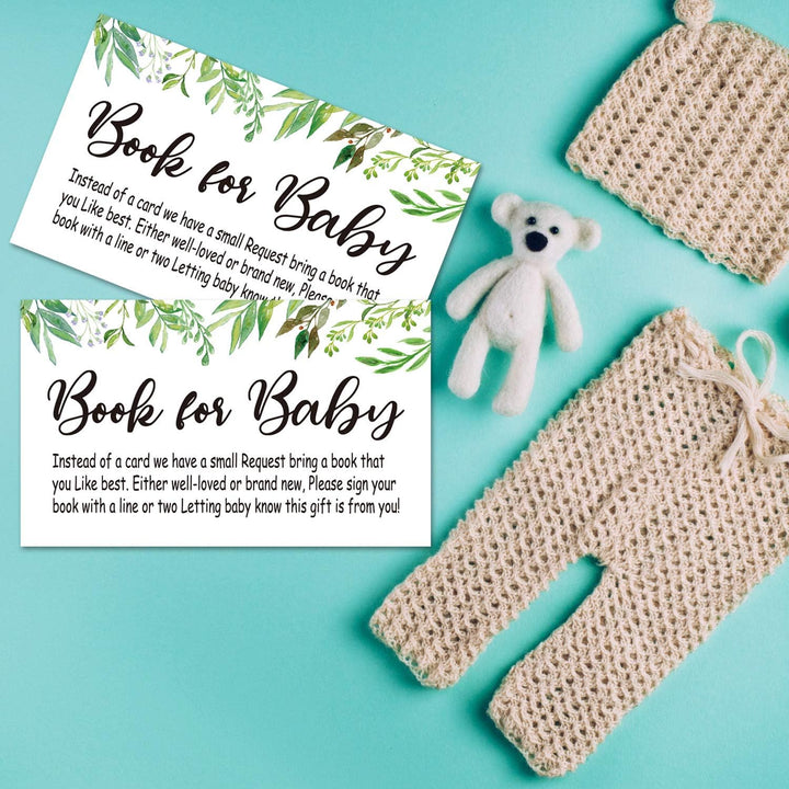 Books for Baby Shower Request Cards,50 Greenery Invitation Inserts, Book Request Cards, Games, Baby Party Supplies