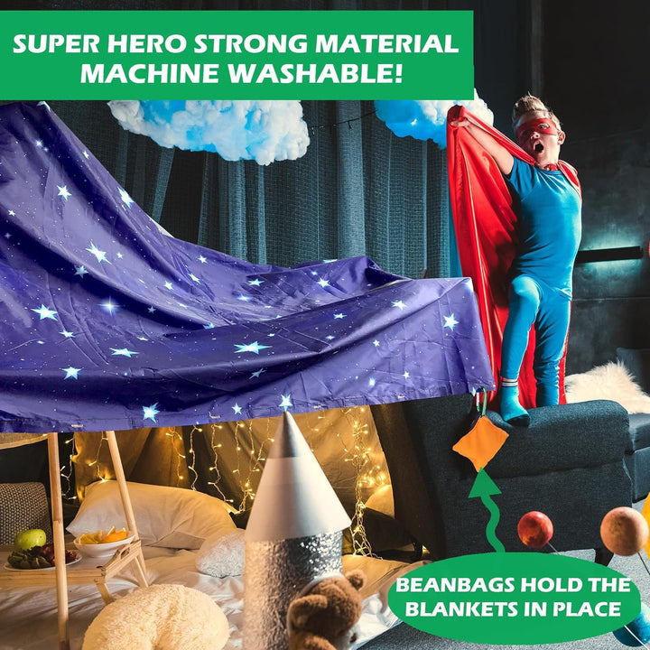 Blanket Fort Building Kit for Kids 4-8 8-12+ - Make a Portable Playhouse, Play Tent. Build a Fort Making Kit/Builder Blankets - Ultimate Indoor/Outdoor Play for Girls/Boys Toys Age 3-12